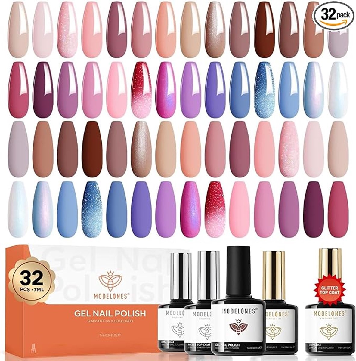 32 stuks uv-nagellakset, 28 kleuren gel nagellak