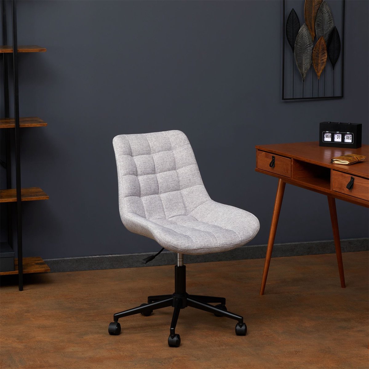 Moderne draaistoel TALIA met bekleding van zitting en rugleuning en in hoogte verstelbare zitting grijs