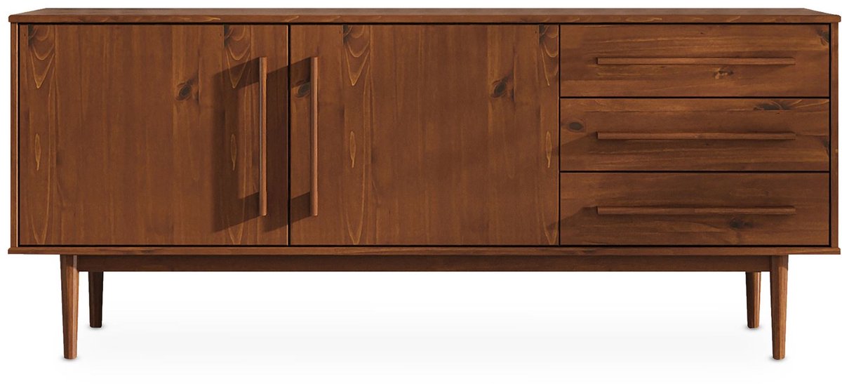 IDIMEX Sideboard TECCA 170 cm met 2 deuren en 3 lades van massief hout – kastanje-afwerking bruin
