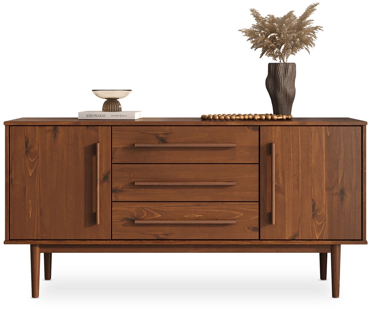 IDIMEX Sideboard TECCA 145 cm met 2 deuren en 3 lades - afwerking in kastanje bruin