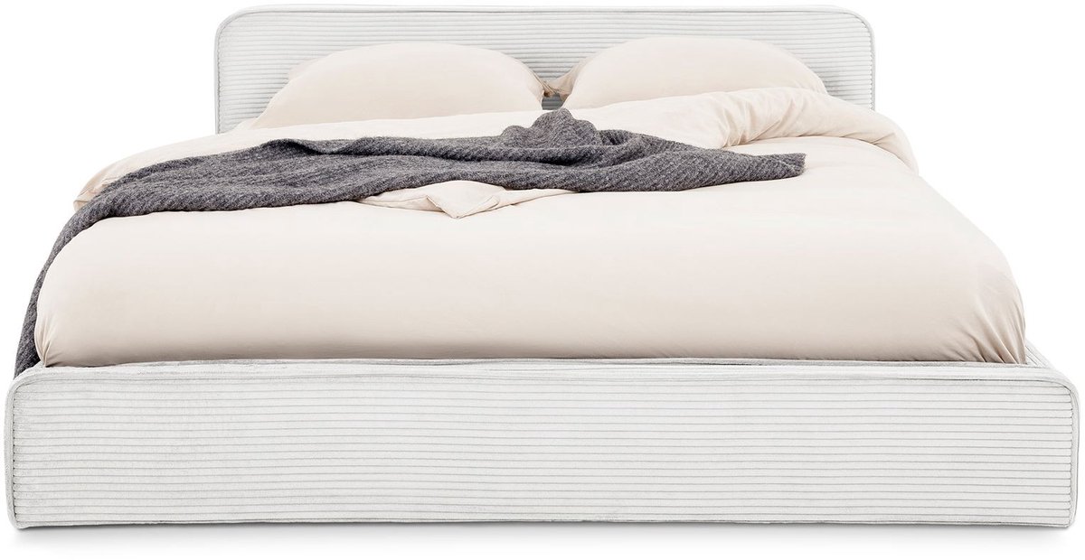 CURSIO gestoffeerd bed met lattenbodem 140x200, gebroken wit - bed met bekleding in koordlook, houten frame met metalen buis, stevig tweepersoonsbed inclusief lattenbodem, kleine zwarte kunststof voetjes - ambiente