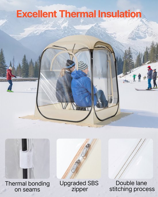 VEVOR Transparante tent, 127x127x170 cm, Pop-up tent voor 1-2 personen, sporttent met grondmat en bovenzeil, buitenbubbeltent, kampeerschuilplaats voor evenementen, vissen, feesten van Vevor — afbeelding 3