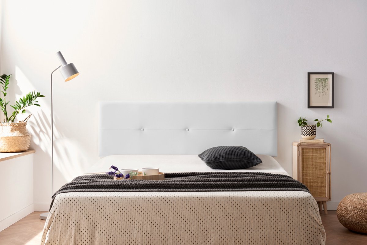 Moonia Hoofdbord - Slaapkamer Accessoire - Kunstleer - Wit - Modern en Duurzaam - 50 cm Hoogte - Eenvoudig te Monteren