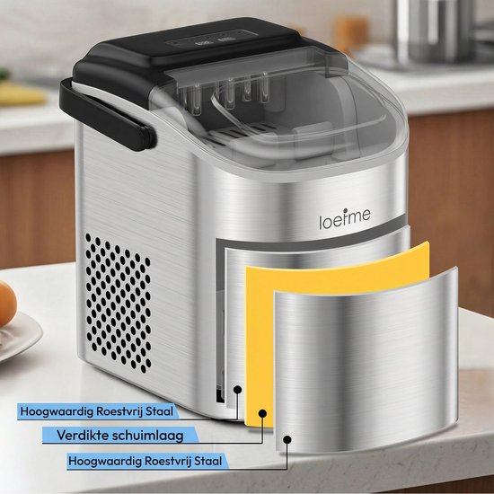 Loefme IJsblokjesmachine - 1.2 Liter - 12KG IJsblokjes in 24 uur - met IJsschep - Zelfreinigingsfunctie -Draagbaar - 9 Blokjes in 8 Minuten - RVS van Merkloos — afbeelding 2