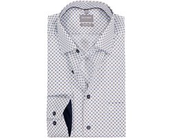 OLYMP Luxor comfort fit overhemd - dobby - wit met blauw dessin - Strijkvrij - Boordmaat: 41 (EU maat: L)