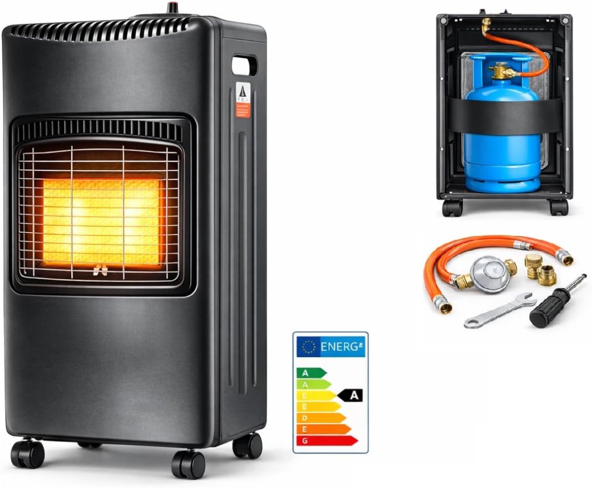 DnA® Gaskachel - Gaskachels Met Gasfles - Gaskachel Camping - Zwart - 35cm x 42cm x 74cm