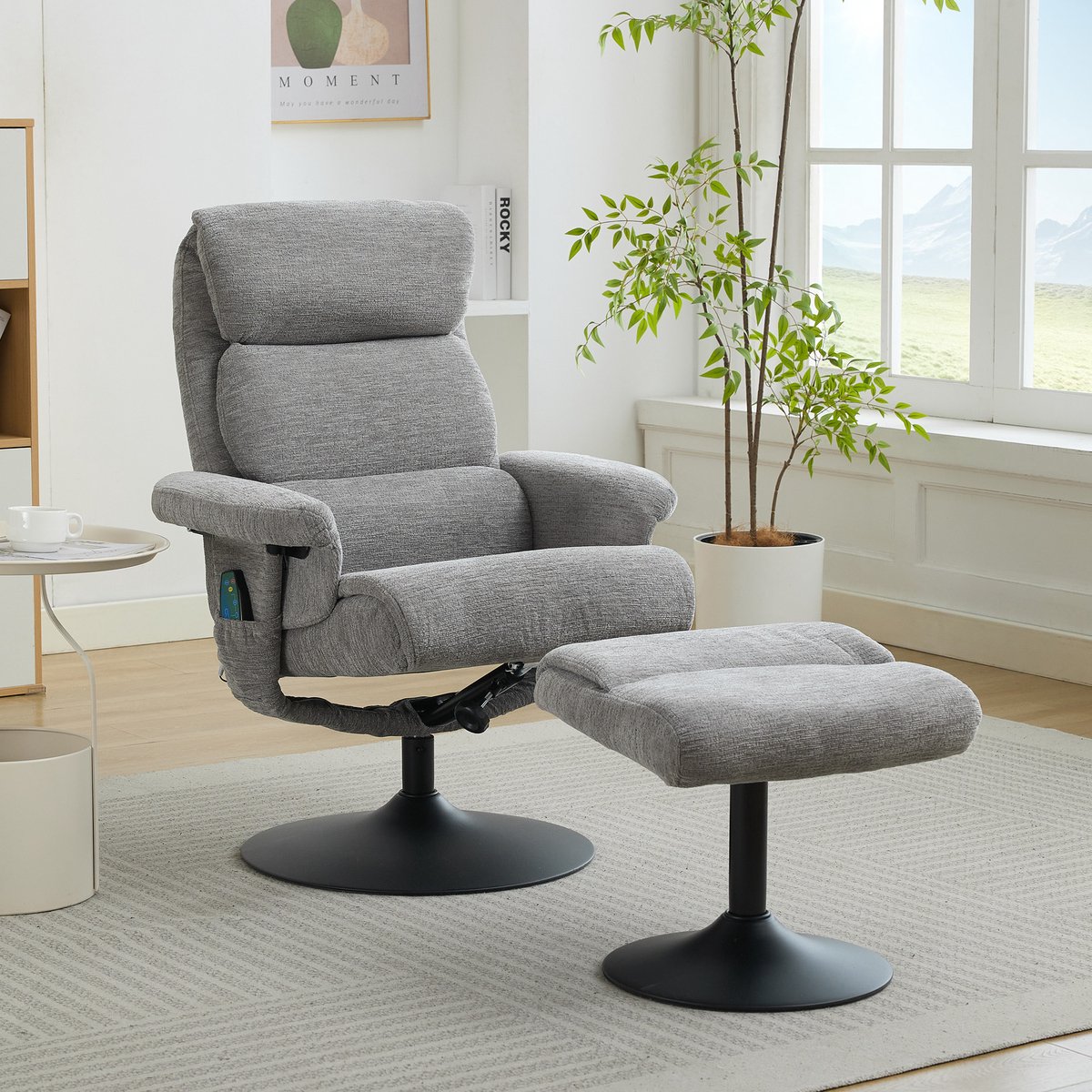 STILVORA Relaxfauteuil 77 X 75,5 X 100 Cm - Massage Met Verwarming En 140 Graden Kantelbaar - Met Voetenbank - Chenille Grijs