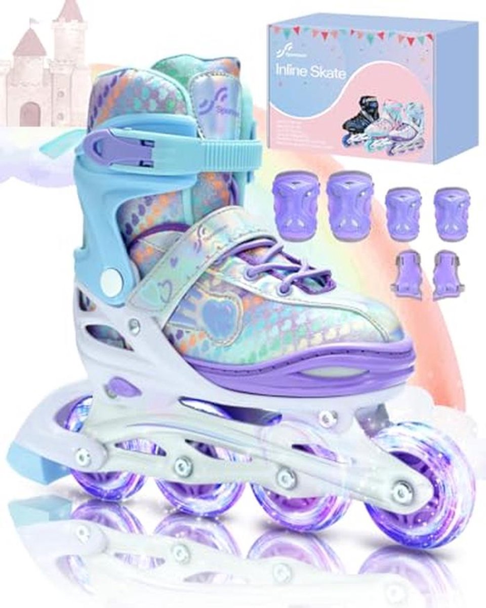 Verstelbare Inline Skates voor Kinderen met LED wielen en Beschermers - Maat 30-41