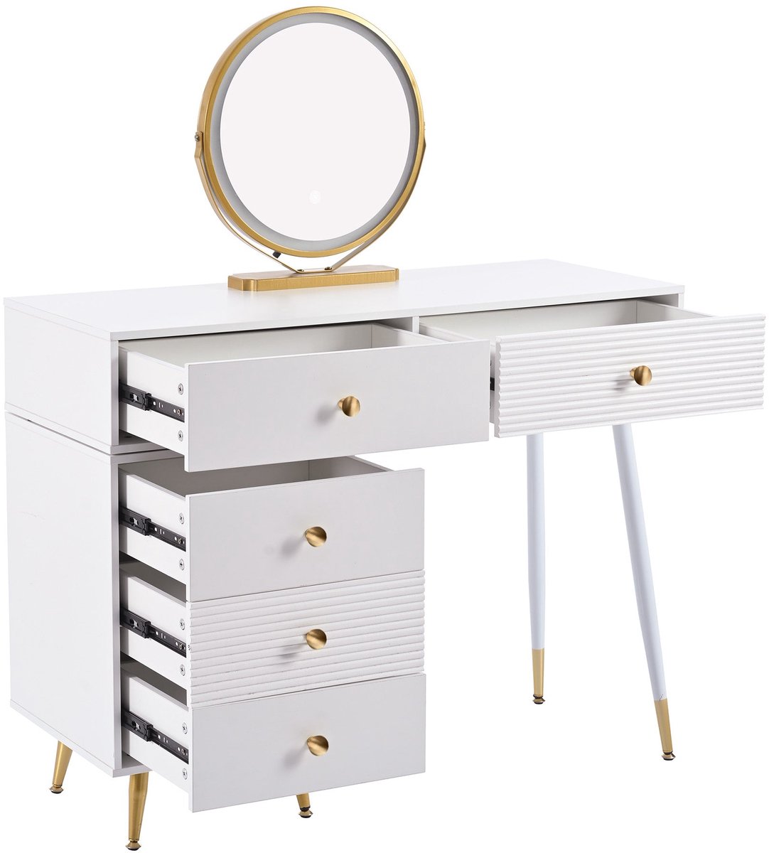 Merax Kaptafel met Verlichte Spiegel en Ladeblok – Uittrekbaar en Omkeerbaar – 100 × 40 × 78 cm – Wit