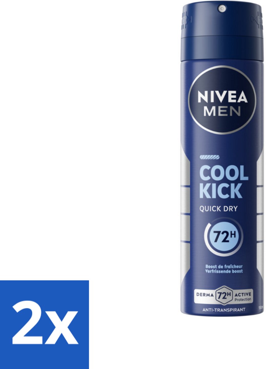 2 x NIVEA Men Deodorant Spray Cool Kick 150 ml - Anti-transpirant - Zweetbestendig - Frisheid - Verkoeling - 48 Uur Bescherming