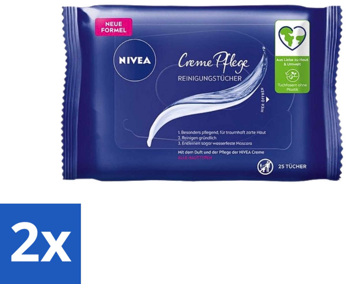 2 x Nivea - Gezicht - Reinigingsdoekjes - Crème Care - 25 Doekjes - Gezicht Reinigen - Huid Verzorgen - Make-up Verwijderen - Huid Hydraatatie - Gevoelige Huid