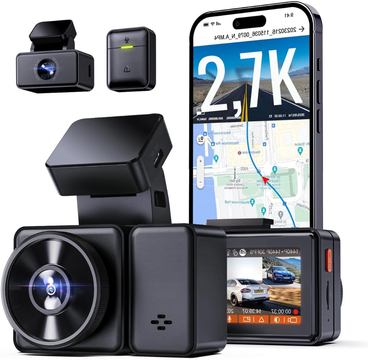 Aura® Dual Dashcam - Voor en Achter Camera – Auto Camera Met Nachtzicht – Zwart- 14cm x 15cm x 11cm