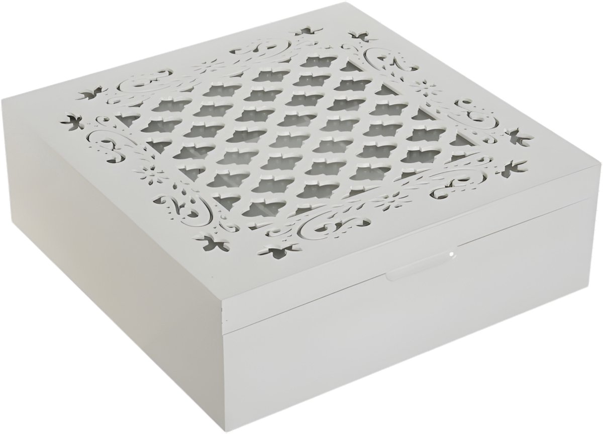 ITEM Theedoos Barok - 9-vaks - wit- hout - 24 x 24 x 8 cm - theezakjes opbergen