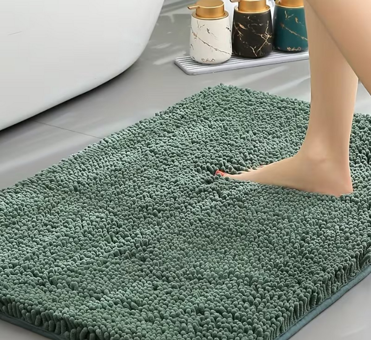 Ultra-dikke Chenille Badkamer -slip Mat. - Geschikt voor Badkamers, Toiletten, Wasruimtes en Slaapkamer Ingangen - Snel Drogend en Waterabsorberend Groen- 40x60cm