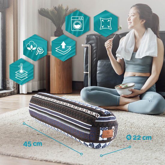 #DoYourYoga Tarik Cilinder yogabolster met bio-spelt (KBA), wasbare overtrek van 100% katoen, 68 cm x 22 cm, yogakussen meditatie /zit /zafukussen voor Yin Yoga van #DoYourYoga — afbeelding 3
