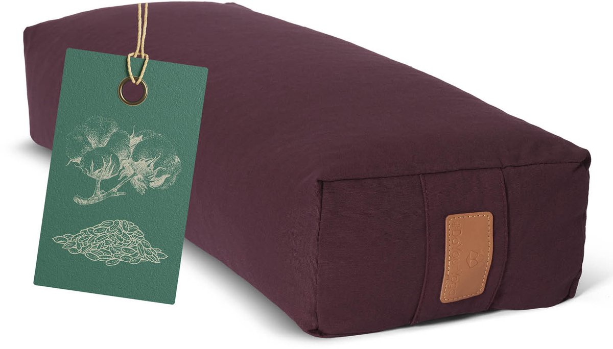 #DoYourYoga - Hoekig Yoga bolster - »Paravati« - Meditatiekussen met bio-organische Spelt vulling - L67 cm & diam.13 cm - aardebruin
