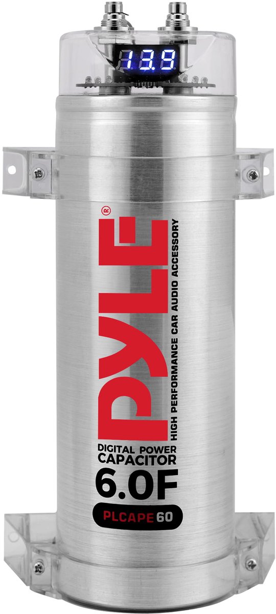 Pyle Farad 6.0 Digitale Power Capacitor - High Performance Auto Audio Accessoire met Blauwe Digitale Display | Voltage Weergave | Stroompieken Bescherming
