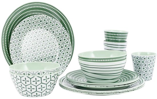 Bo-Camp Servies - Mix & Match - 16-Delig - Melamine - Groen - Leaf