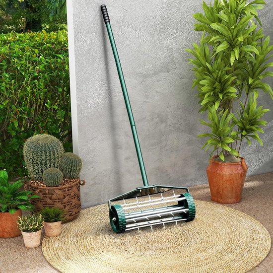 KOMFOTTEU Gazonbeluchter 46 x 23 x 127 cm - handverticuteermachine - met steel en spijkers van 3 cm - rollende aerificeerder - voor tuin, binnenplaats, terras - Gazonwals van KOMFOTTEU — afbeelding 2
