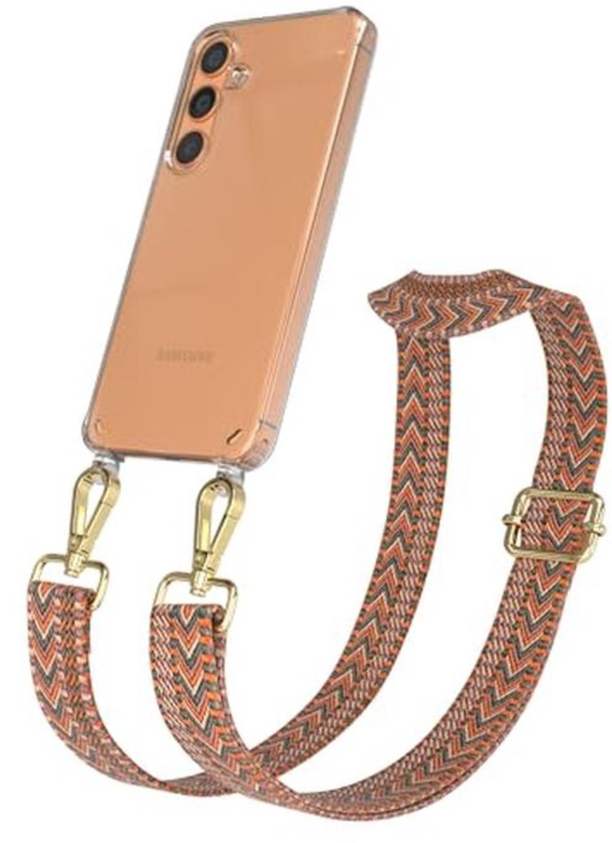 Verstelbare crossbody ketting voor mobiele telefoons – Zigzag Oranje Groen Metaal Goud