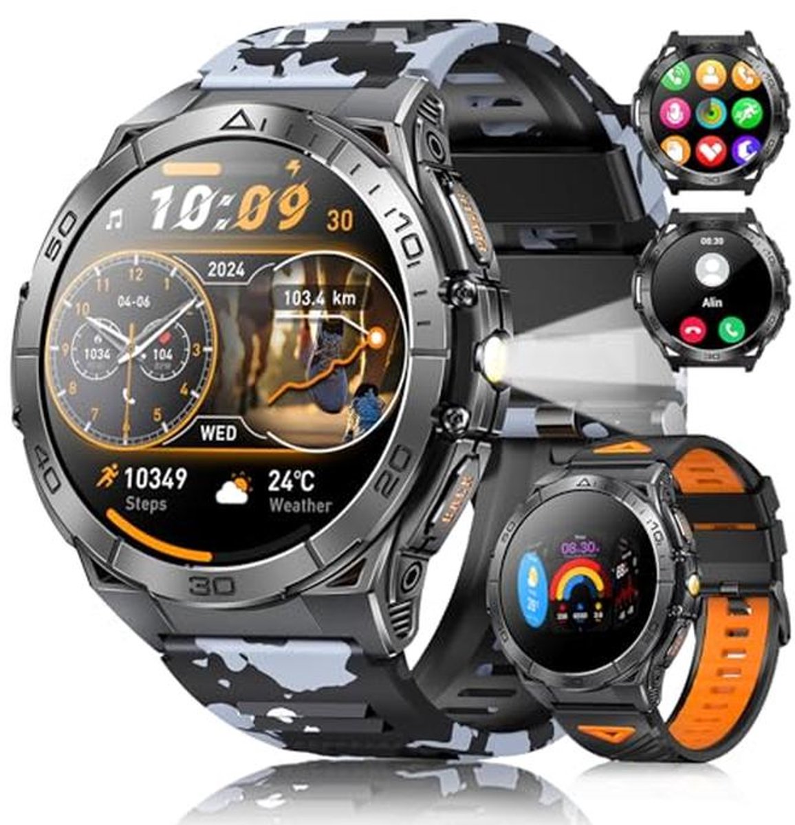 Smartwatch voor heren met 120 sportmodi, 680 mAh batterij en 1,6 inch AMOLED scherm, IP68 waterdicht met 2 armbanden