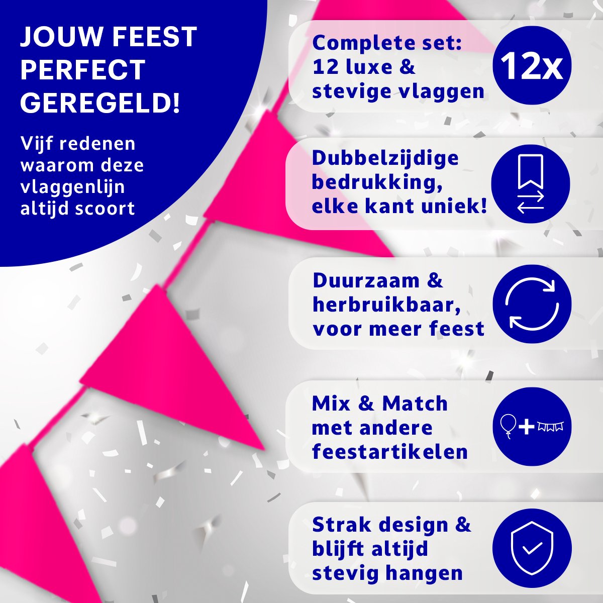 BTH - Slingers - Fuchsia Roze - Slingers Verjaardag - Vlaggenlijn - Verjaardag Versiering - Verjaardag - Vlaggetjes - 1X — afbeelding 4