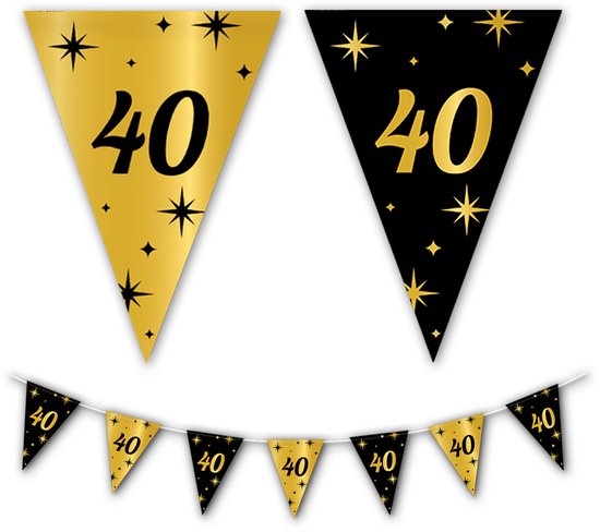 BTH - Slingers - 40 Jaar - Goud en Zwart - Slingers Verjaardag - Vlaggenlijn - 40 Jaar Verjaardag Vrouw - Verjaardag - 1x