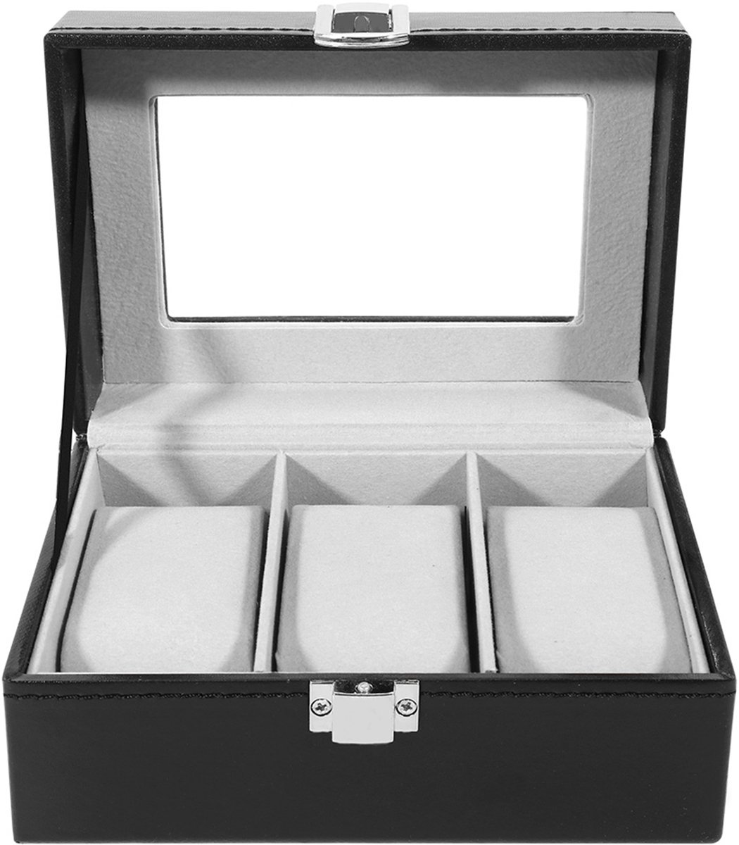 Trendello Horloge Doos - Horlogebox - Horloge Opbergdoos - 3 Vakken - Geschikt voor sieraden - Grijs binnenkant