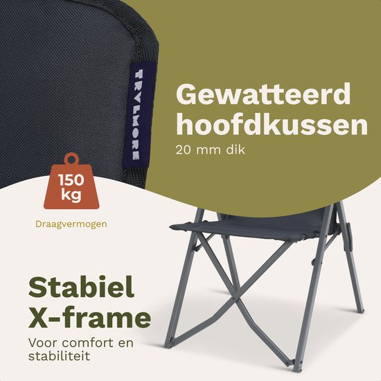 TRVLMORE Campingstoel Luxe - Opvouwbaar - 150KG Draagvermogen - Incl. Draagtas - Klapstoel - Kampeerstoel - Vouwstoel - Grijs van Merkloos — afbeelding 5