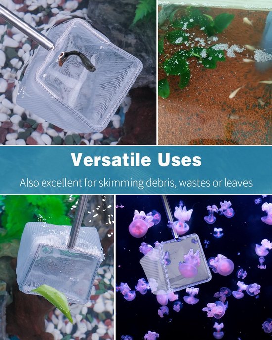 Aquarium Garnalennet 5/7,5/10 cm kleine aquariumnet met uitschuifbare roestvrijstalen handgreep, zacht rond/vierkant fijn gaas voor aquariums en kleine vijvers — afbeelding 4