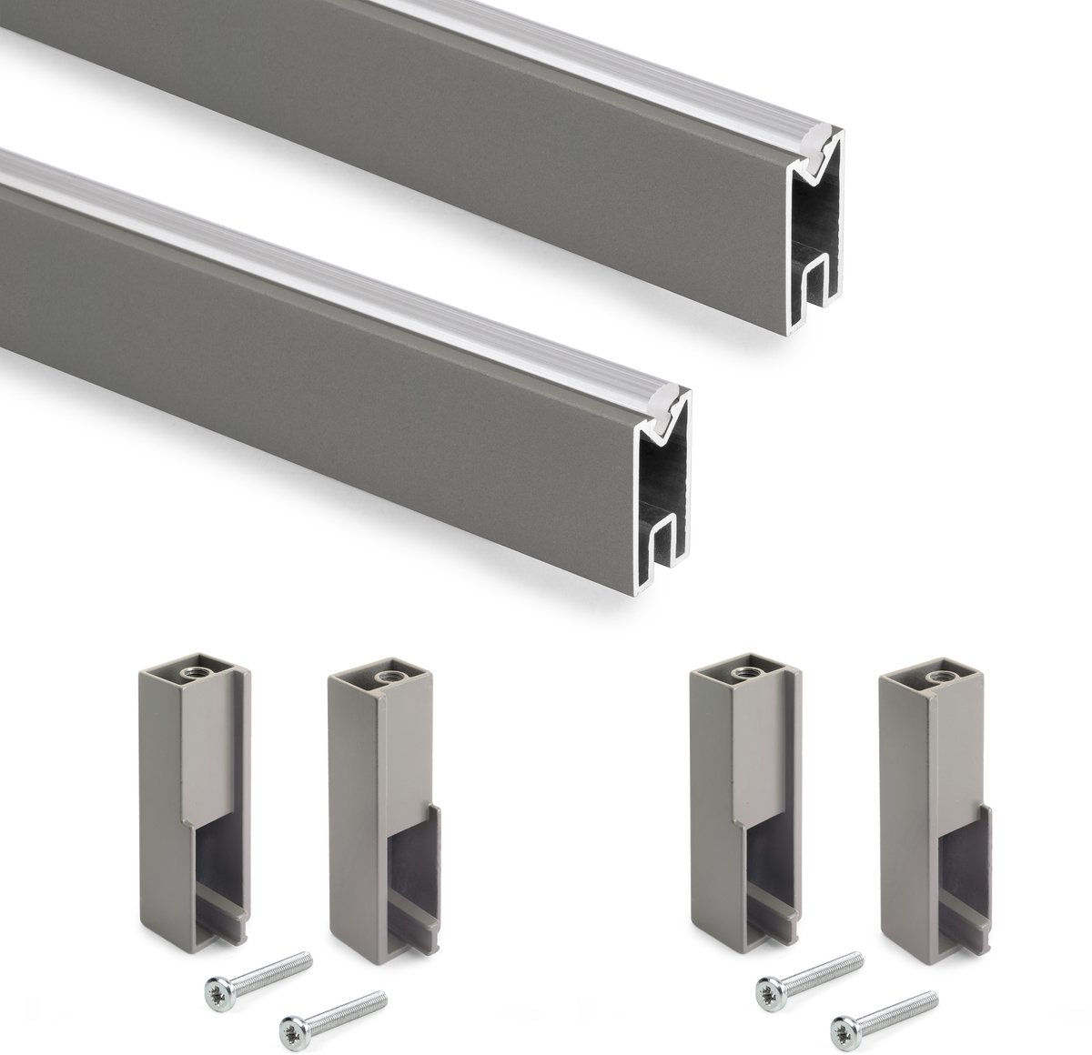 Emuca Lot van 2 x 1,15 m lange Luxe garderoberails met beugels, Aluminium en Plastic, Getextureerd zwart geverfd