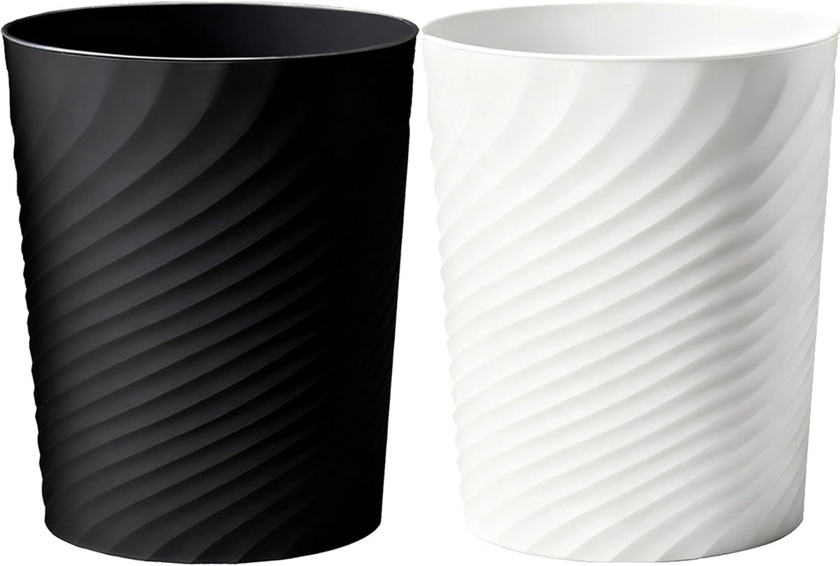 Set van 2 Kleine Prullenbakken voor Badkamer, Slaapkamer of Kantoor (Zwart & Wit)
