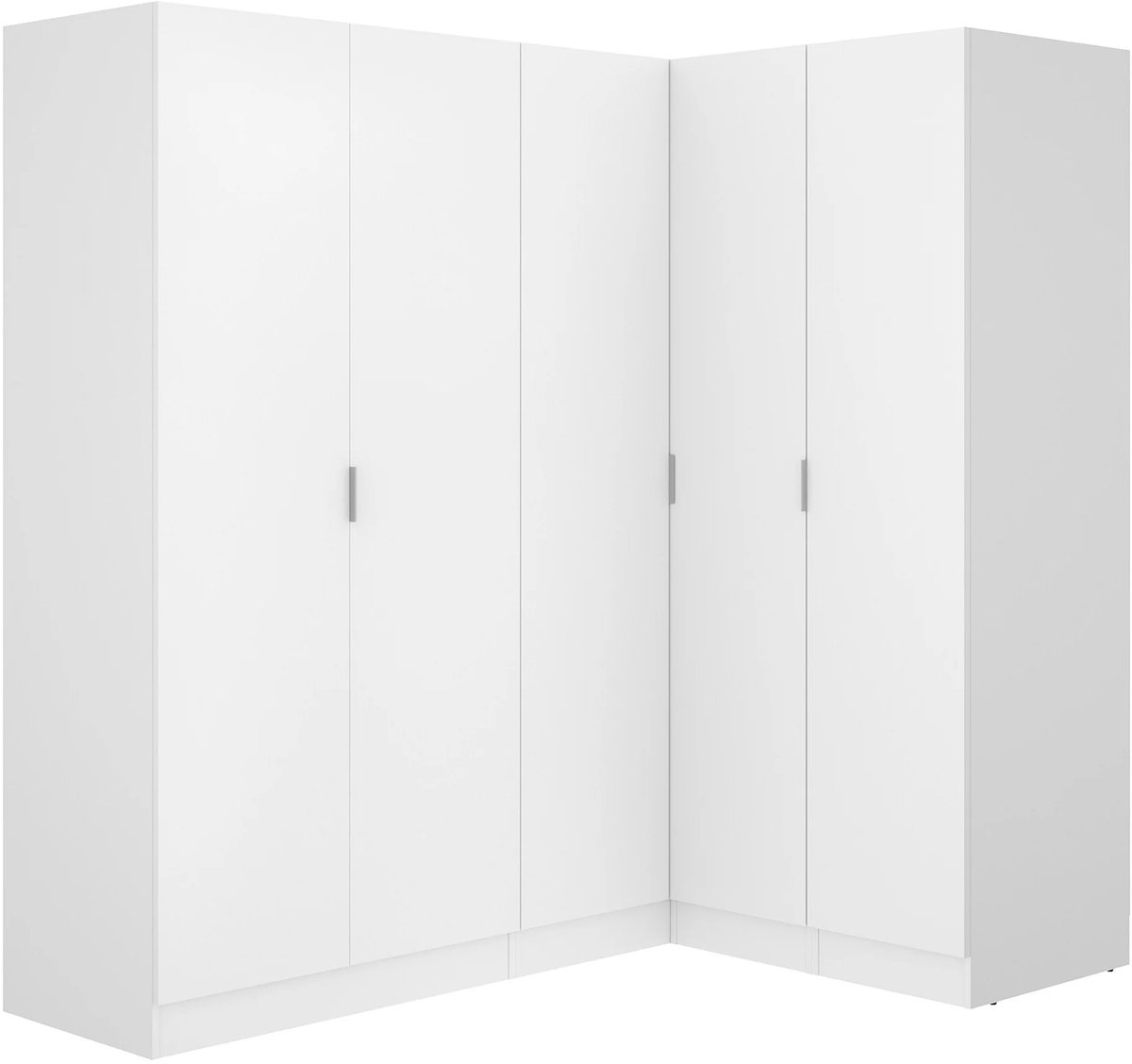 Hoekkast Garderobekast 5-Deurs 7-Linnenkasten 4 Kledingroedes 220x120x120 cm – Ruime Opbergkast Hoekmodel – Wit Gemelamineerd Spaanplaat – Zelfmontage – Abkantoor
