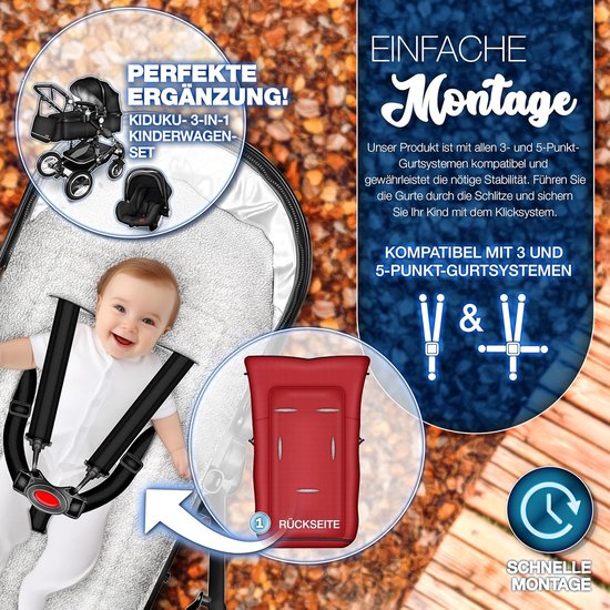 Wintervoetenzak voor Kinderwagen en Buggy - Wasbare Babyvoetenzak met Rits en Tas - Rood — afbeelding 4