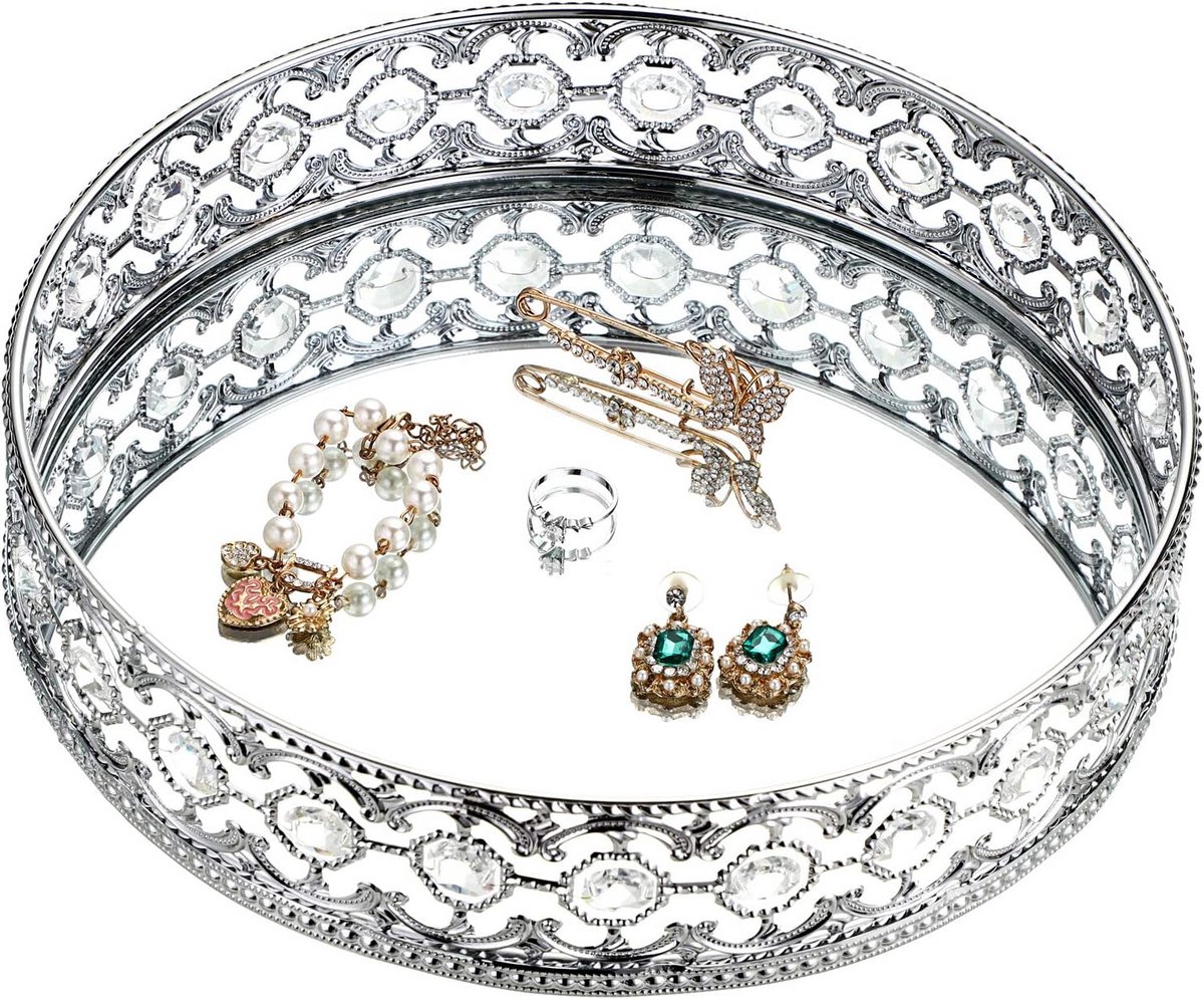 ELLDOO Crystal Mirror Tray - Sieraden Trinket Display Tray Badkamer Opslag Lade Dressoir Houder Lade Aanrecht Organizer Lade voor Home Decor, Zilver