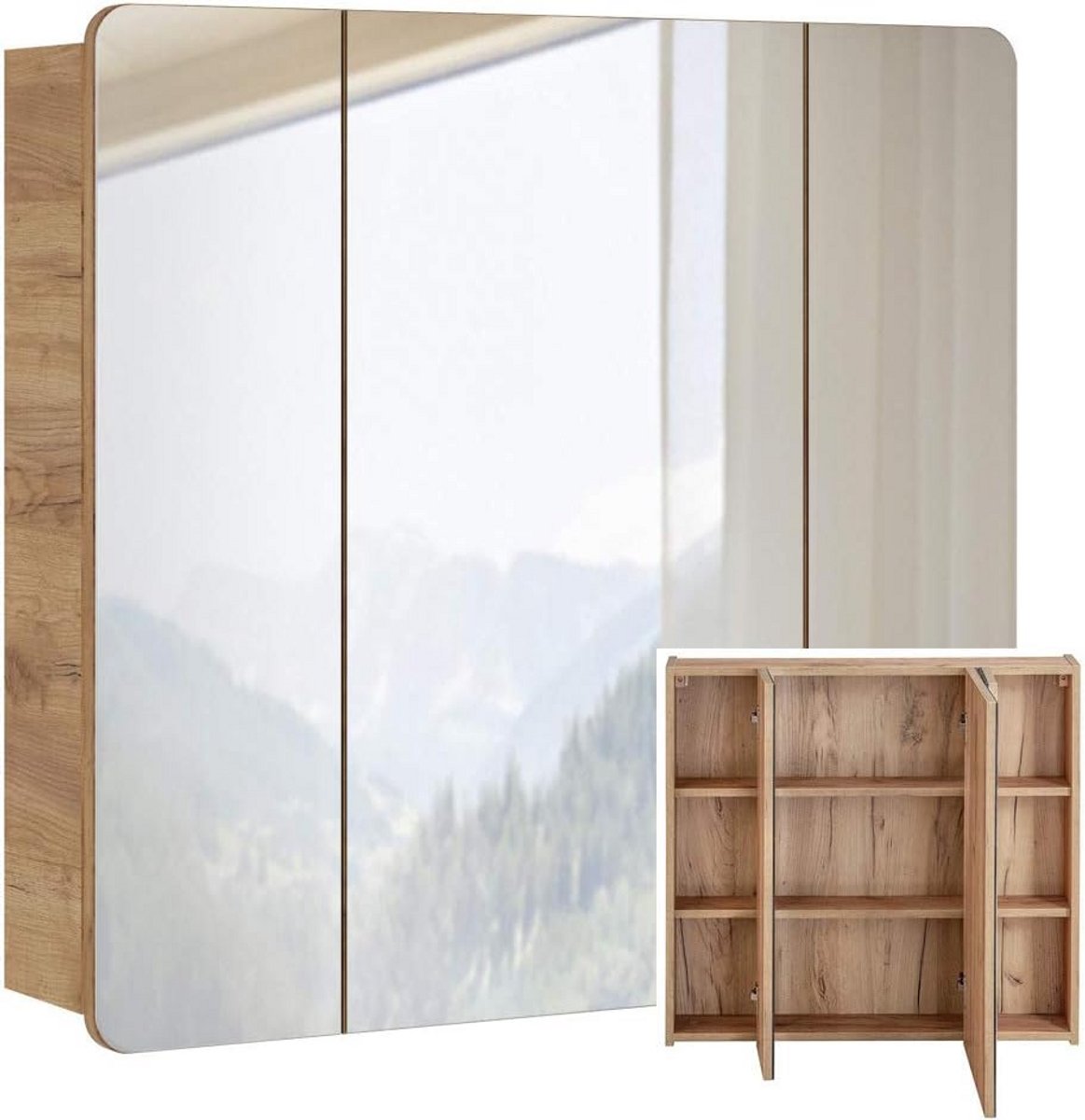 Lomadox Bathroom furniture mirror cabinet 80 cm, Wotan oak Nb. 3-door, B/H/D approx. 80/75/16 cm