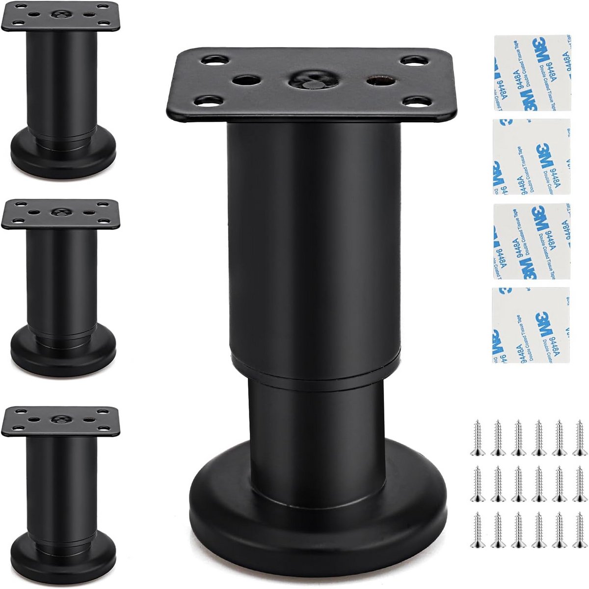 Verstellbare Set van 4 verstelbare meubelpoten, 120-180 mm, geschikt voor kasten, tafels en banken (zwart)