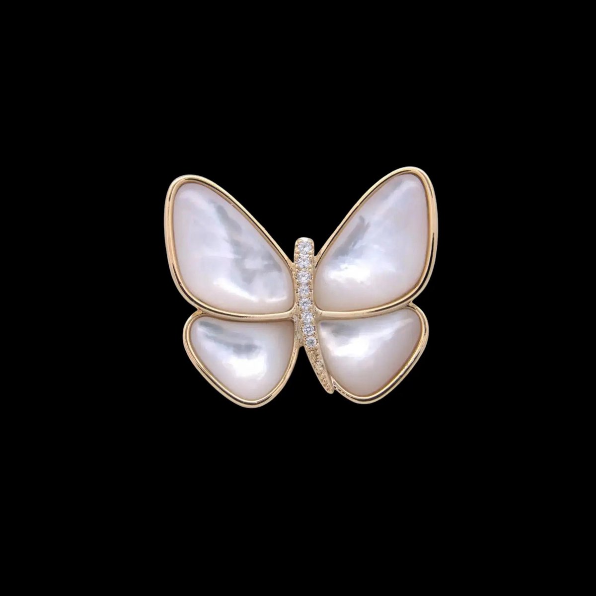Victoria Valenza Goudkleurige Vlinder Broche met Parelmoer en Zirkonia Stenen - Broche - Goudkleurige - Vlinder broche - Zirkonia