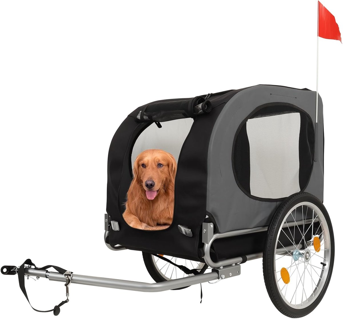 Hondenfietskar - Opvouwbaar - Draagvermogen tot 40 kg - Fietskar voor Honden - Weersbestendig - Inclusief Veiligheidsvlag & Antislipmat - Zwart/Grijs
