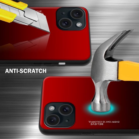 Coque Cadorabo pour Apple iPhone 15 en ROUGE - NOIR - Housse de protection bicolore en silicone TPU Housse et dos en verre trempé
