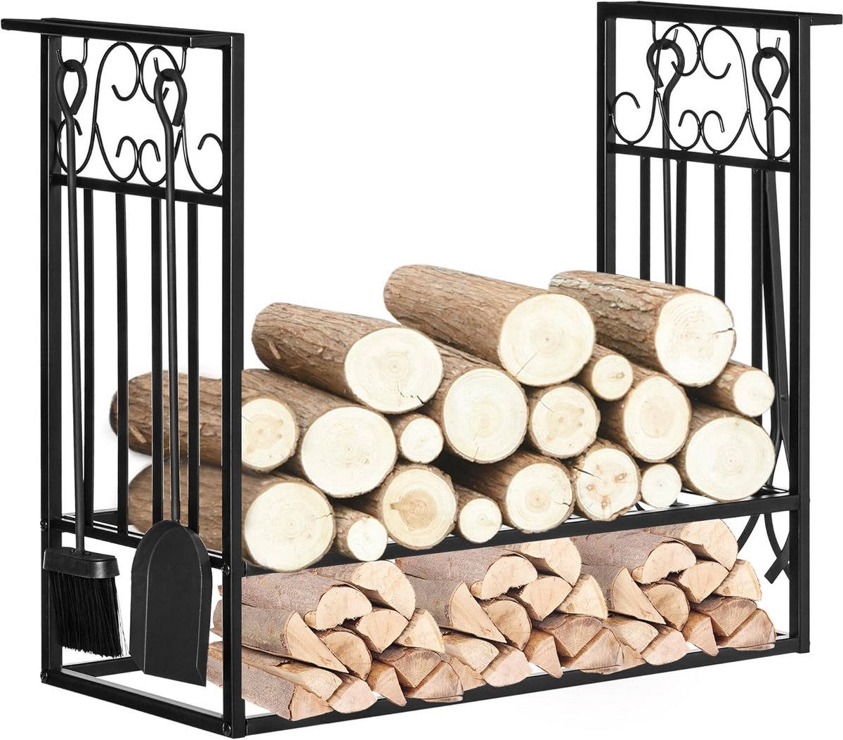 Haardhoutrek met Accessoires - Stalen Open Haard Set - 75x30x60 cm Zwart