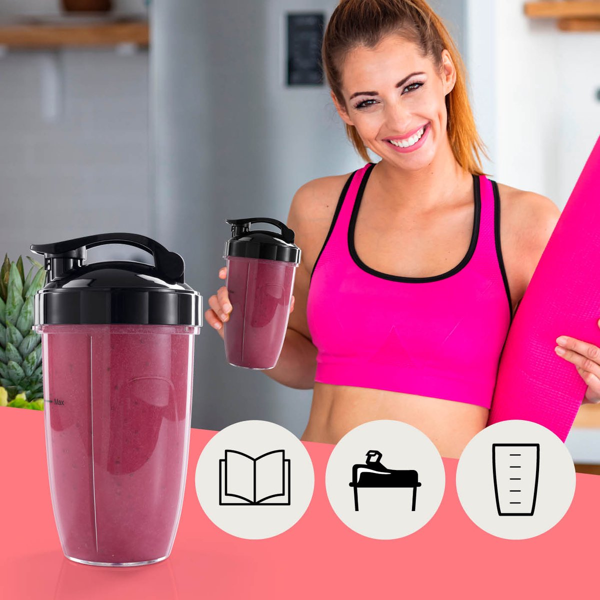 GOURMETmaxx Nutrition Mixer 1000 Watt | Smoothie Maker mit to go Deckel | Standmixer mit Mixbecher & Frischhaltedeckel – ideal zum Aufbewahren | Standmixer mit Zubehörset L für Shakes, Smoothies etc. — afbeelding 4