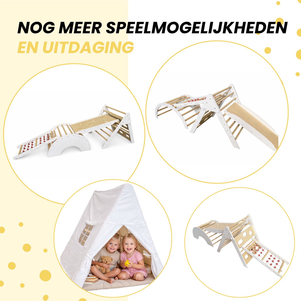 Dastium Kids Add-On Voor Klimrek - Klimnet - Pikler Tipi Tent - Pluche Bal - Geschikt voor Dastium Klimrek - Wit — afbeelding 3