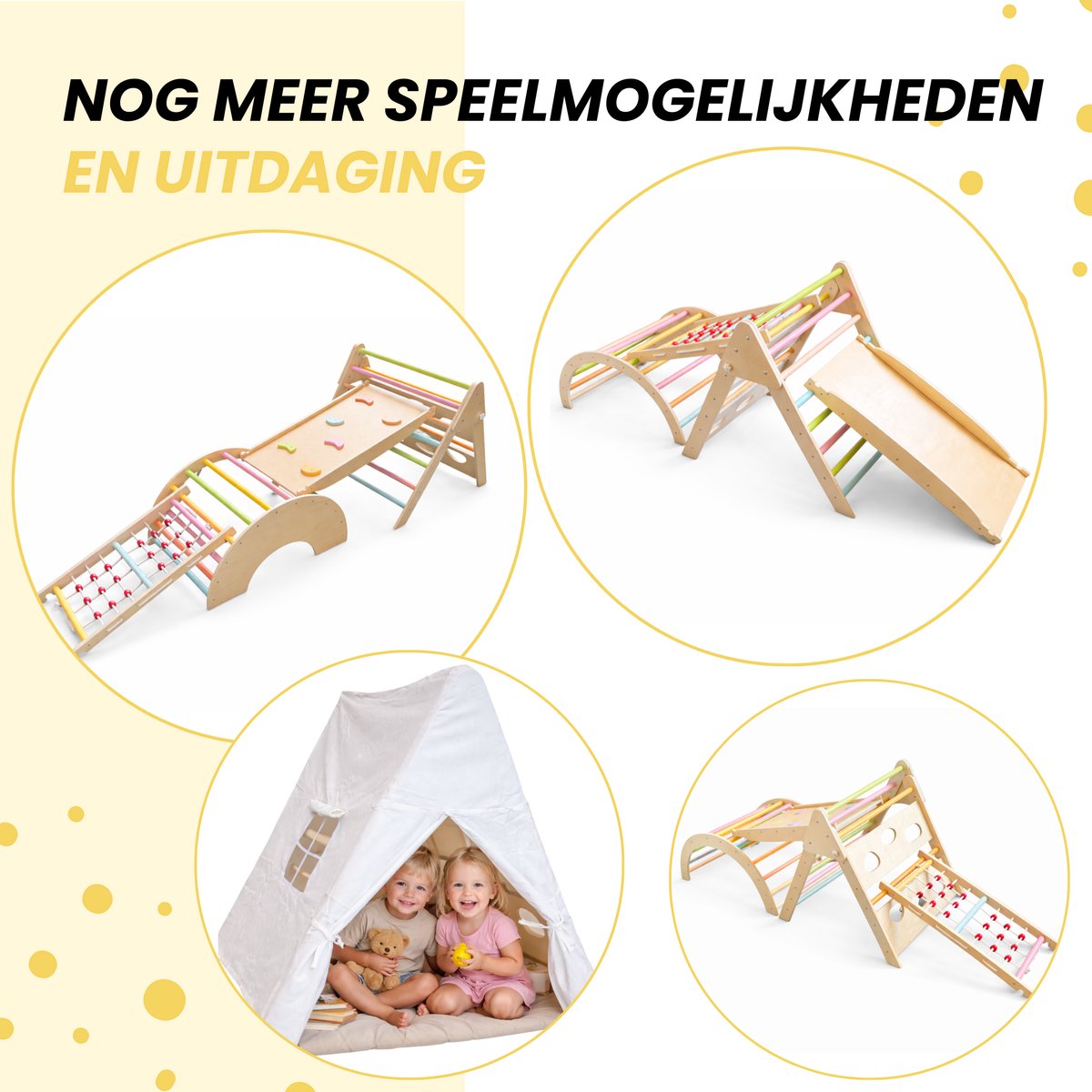 Dastium Kids Add-On - Klimnet - Tipi Tent - Pluche Bal - Geschikt voor Dastium Klimrek - Klimset - Pastel Kleuren — afbeelding 3