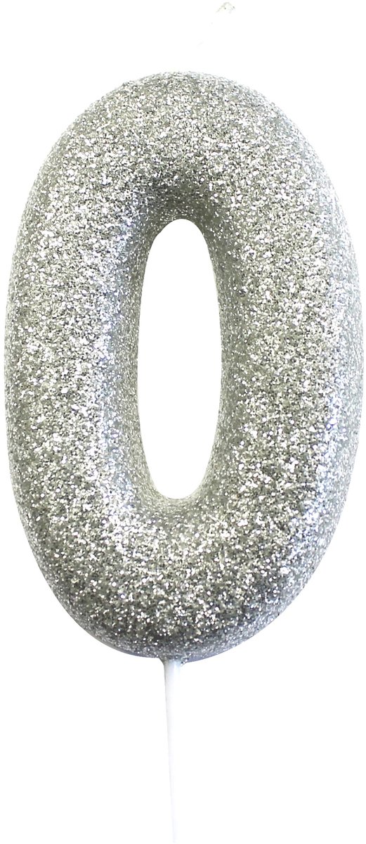 ANNIVERSARY HOUSE - Kaars op prikker cijfer 0 zilver glitter 7 cm voor taart