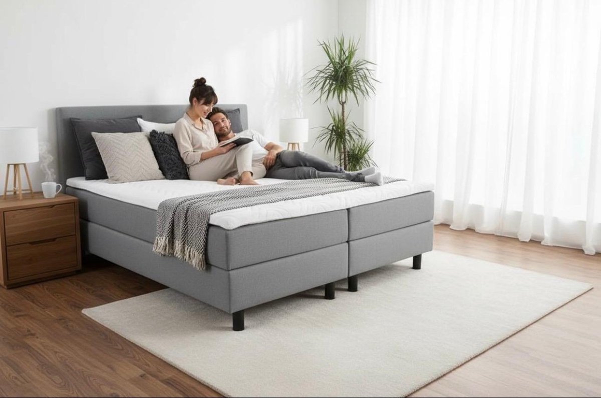 Boxspring Ayla Royal - 200x210 Compleet - Grijs Glad - Ayla Matrassen - 2 persoons