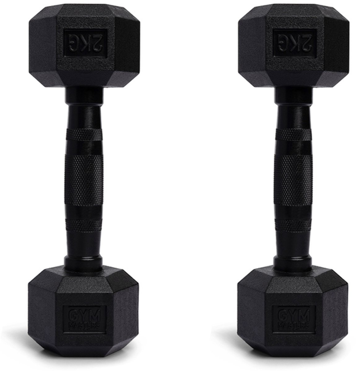 Gym Masters hexa Dumbbells 2 kg Set (2 stuks) – Hexagon Dumbbells – Rubber Fitness Gewichten – Zwart