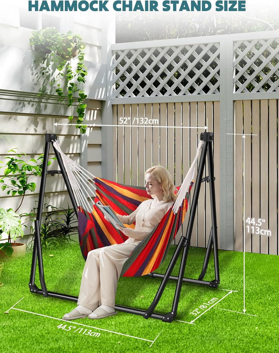 Hangmat met inklapbare standaard voor binnen en buiten, camping en tuin