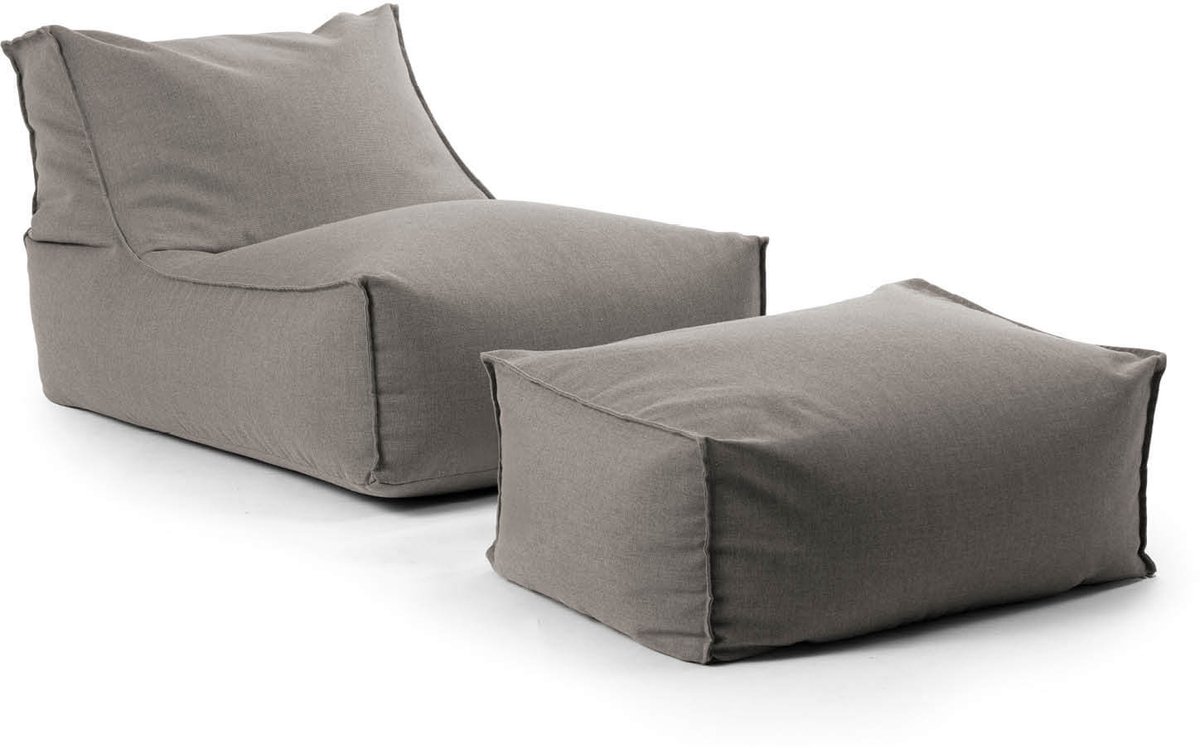 mokebo Outdoor Zitzak en Pouf voor kinderen & volwassenen 'Der Sundowner', Bean Bag met vulling of vloerkussen voor indoor & outdoor, met hocker in Steengrijs
