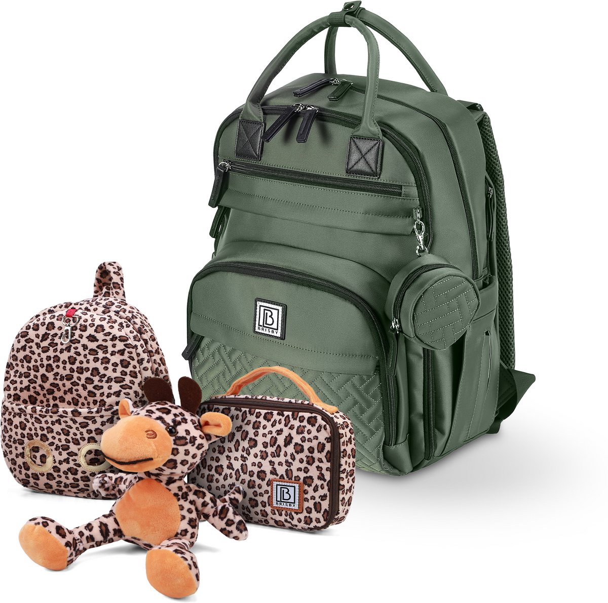 Brisby Premium Luiertas - Groen - Kinderrugzak - 1.5L kinderlunchtas Giraffe